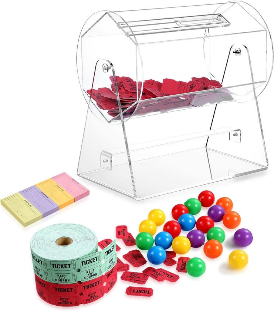steauty Raffle Drum for Tickets, Acrylic Raffle Ticket Spinner, Clear Raffle Ticket Tumbler Box for Lottery Games Bingo, Holds 2000 Tickets, Raffle Balls (12 x 12 x 7 Inch) : Office Products