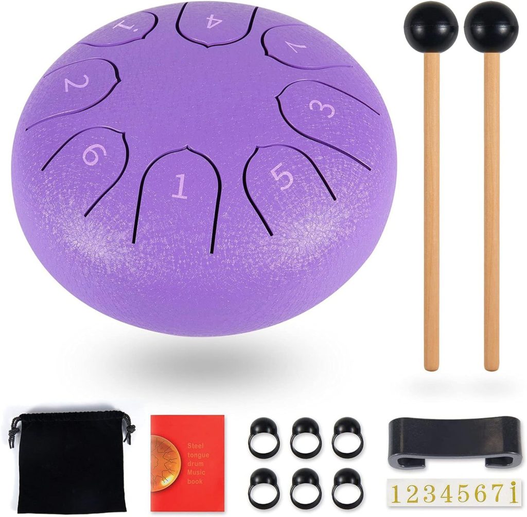 Tongue Drum, Upgraded Panda Drum 8 Notes 6 Inch, Professional Steel Drum  C-Key, Steel Tongue Drum (Black) for Beginner Adult Kids