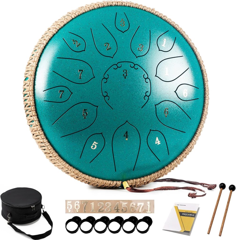 Steel Tongue Drum - HOPWELL 12 Inches 13 Notes - Percussion Instruments - Hand Pan Drum with Music Book, Drum Mallets and Carry Bag, C Major (Navy Blue)