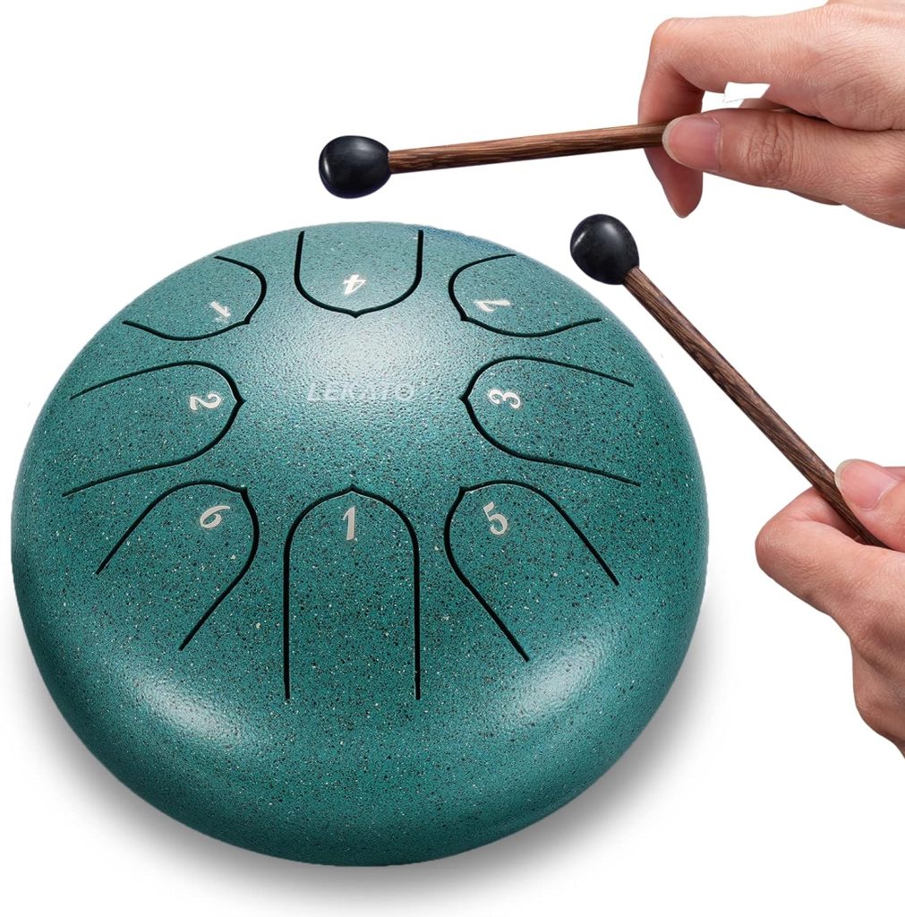 Steel Tongue Drum, LEKATO 6 Inch 8 Notes Tongue Drum Percussion Instruments - C Key Hand Pan Drum with Song Book, Drum Mallets