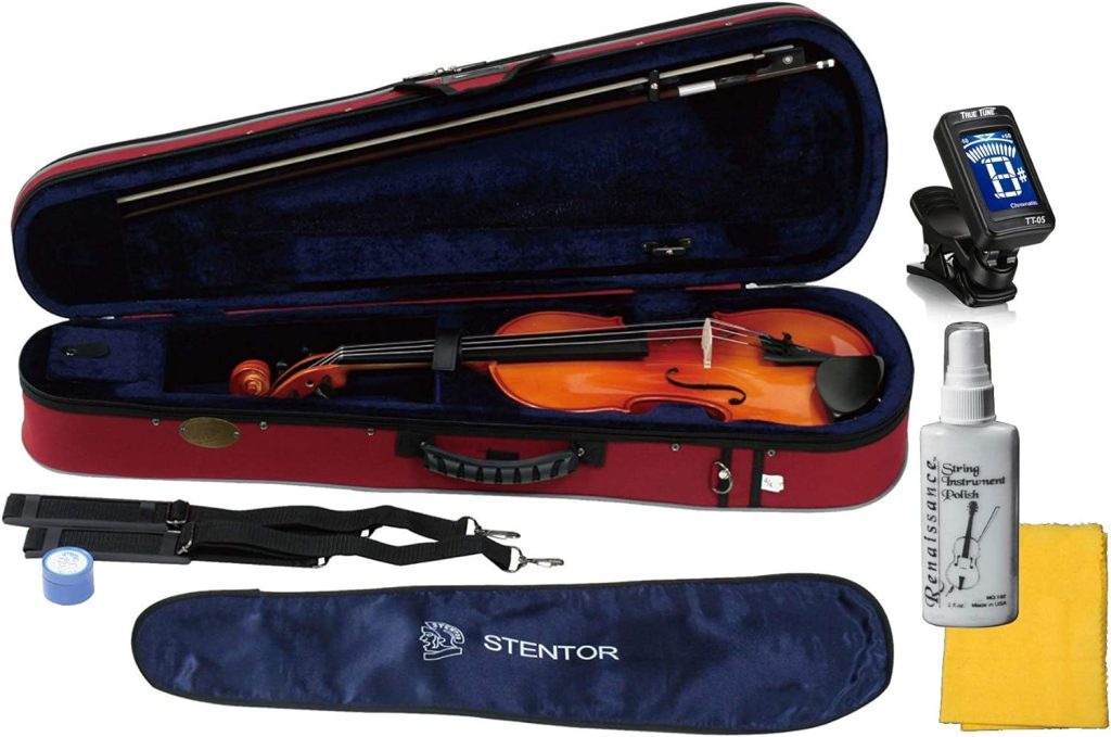 Stentor 1500-4/4 Violin Student II Hand Crafted Solid Tonewood Instrument with True Tune Chromatic Tuner, Polish and Polishing Cloth (4/4)
