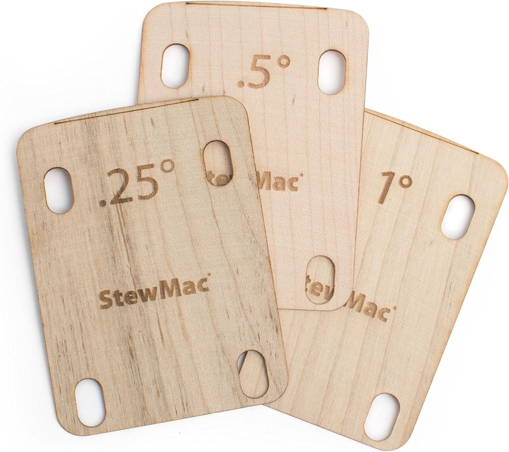 StewMac Neck Shims for Guitar, Made of Solid Maple, For Bolt-on Neck, Shaped, Set of 3, American Made