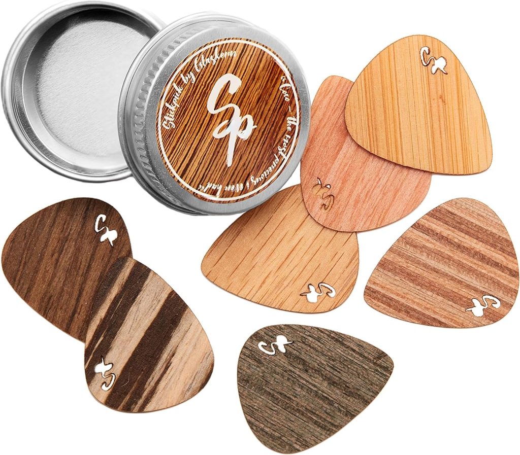 Stickpick | Set of 7 flexible guitar picks made of real wood | For electric, acoustic and bass guitars in various strengths | In aluminum can | Sustainably manufactured | Made in Germany