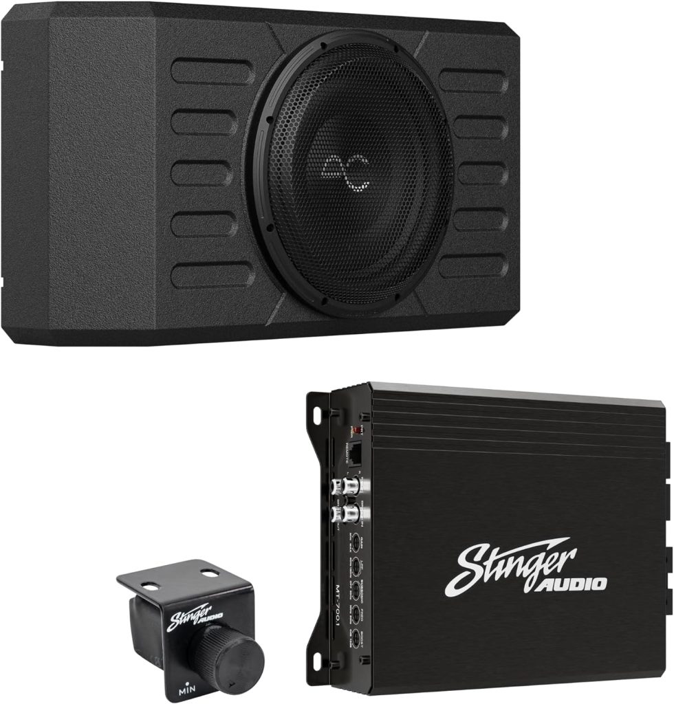 STINGER 800 Watt 12” Custom Shallow Loaded Subwoofer Enclosure for Jeep Wrangler JK/JKU, JL/JLU with 700 Watt Car Audio Amplifier