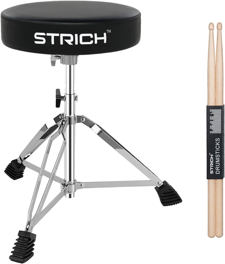 STRICH Drum Stool Set, Padded Seat Height Adjustable Drum Throne with 5A Drumsticks for Adults Kids Beginner Drummers, SDB-10 Standard