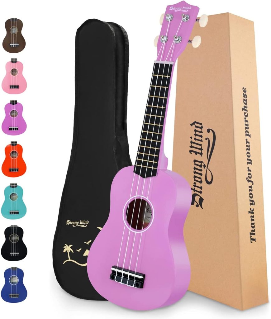 Strong Wind Soprano Ukulele 21 Inch Basswood Ukeleles for Beginners Four Strings Hawaiian Guitar Ukulele for Adults Teenagers with Gig Bag, Purple