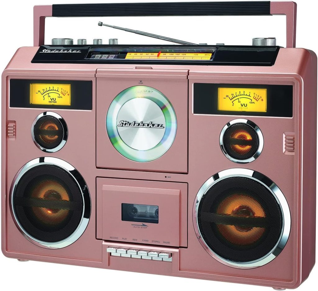 Studebaker Sound Station Portable Stereo Boombox with Bluetooth/CD/AM-FM Radio/Cassette Recorder (Rose Gold)