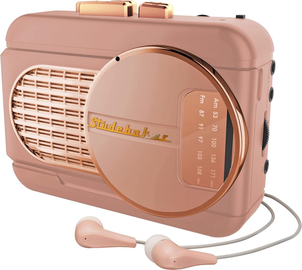Studebaker Walkabout II Walkman Personal Stereo Cassette Player with AM/FM Radio and Built-in Speaker (Rose Gold)