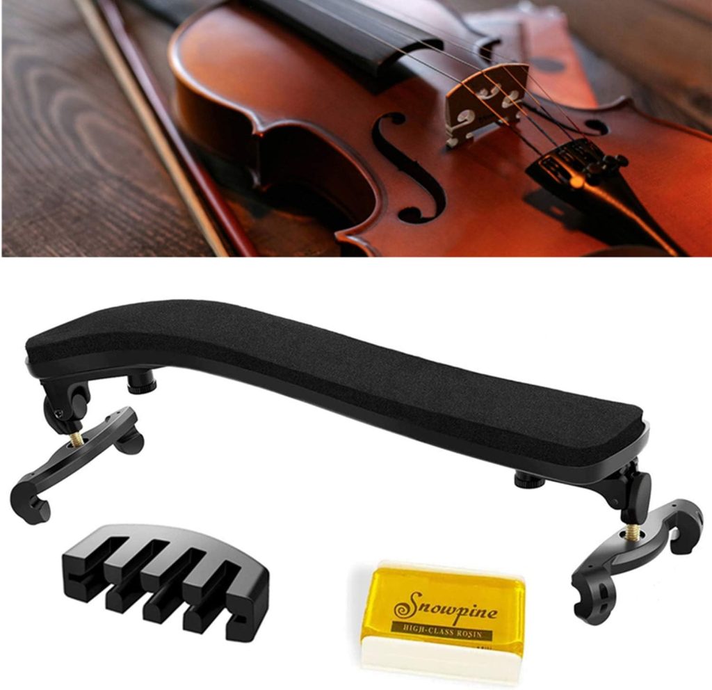 SUEWIO Violin Shoulder Rest for 4/4-3/4 Size, with Collapsible and Height Adjustable Feet, Including a Violin Practice Mute