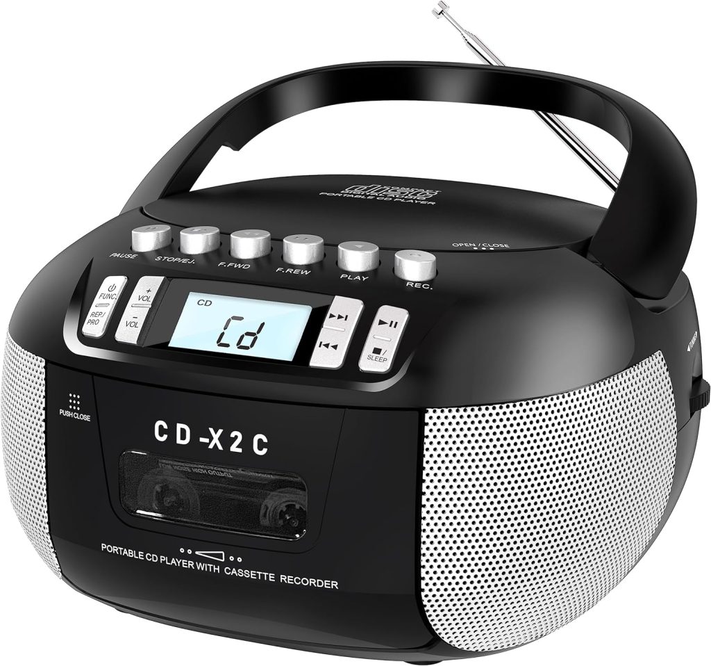 Sunoony CD and Cassette Player Combo, Boombox CD Player Portable with AM/FM Radio, Tape Recording, Stereo Sound, AC/DC Powered, AUX/Headphone Jack, Sleep Timer for Home, Senior, Child