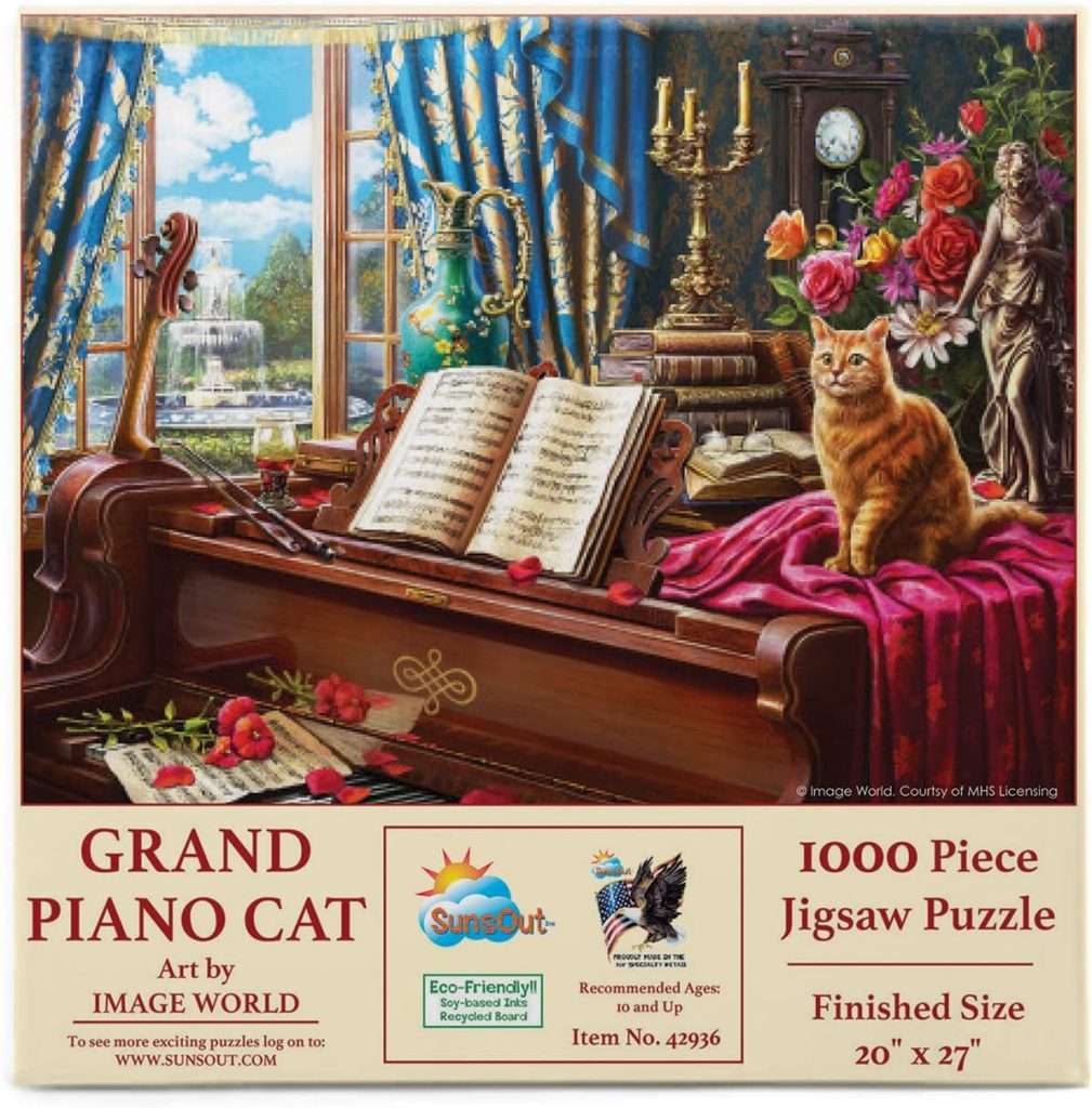 SUNSOUT INC - Grand Piano Cat - 1000 pc Jigsaw Puzzle by Artist: Image World - Finished Size 20 x 27 - MPN# 42936