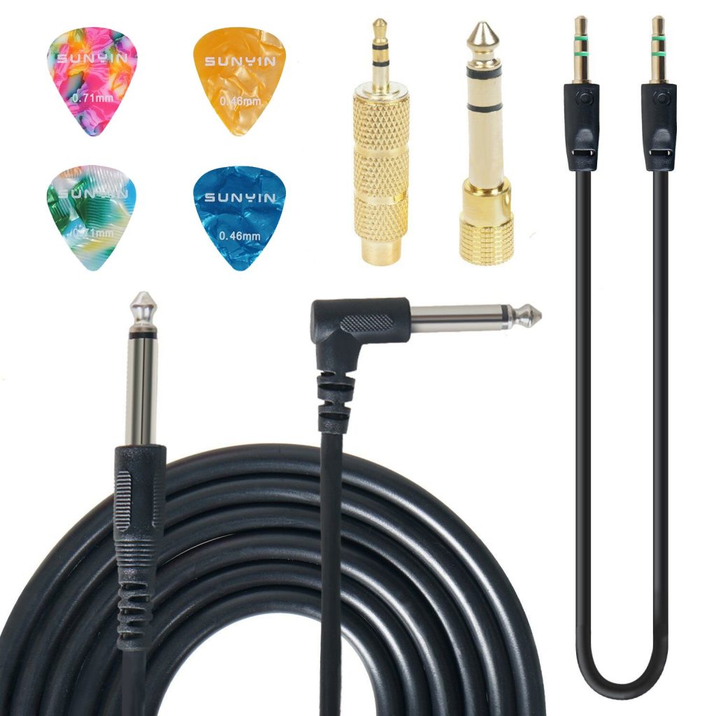 SUNYIN Guitar Amp Cord,Electric Guitar Cable 1/4 Inch Instrument Amp Cord Guitar Cord,3.5mm6.5mm Converter Adapter,3.5mm Audio Cord,4 Picks(10ft)
