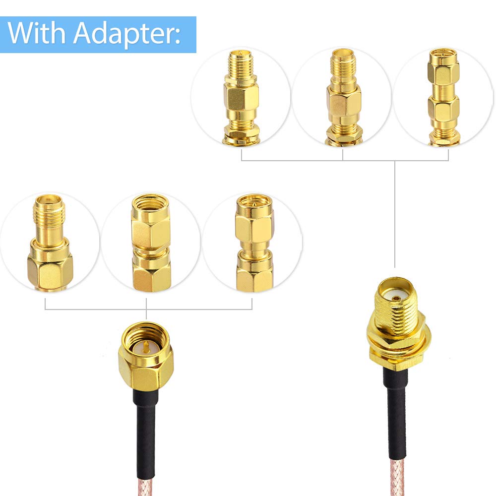 SUPERBAT SMA Male to SMA Female RF Coaxial Coax Cable 20inches + 5pcs RF Coax Adapter Kit, SMA Cable + SMA to SMA/RPSMA Adapter KIT for WiFi/Ham Radio/GPS/3G 4G LTE Antenna,LNA and etc