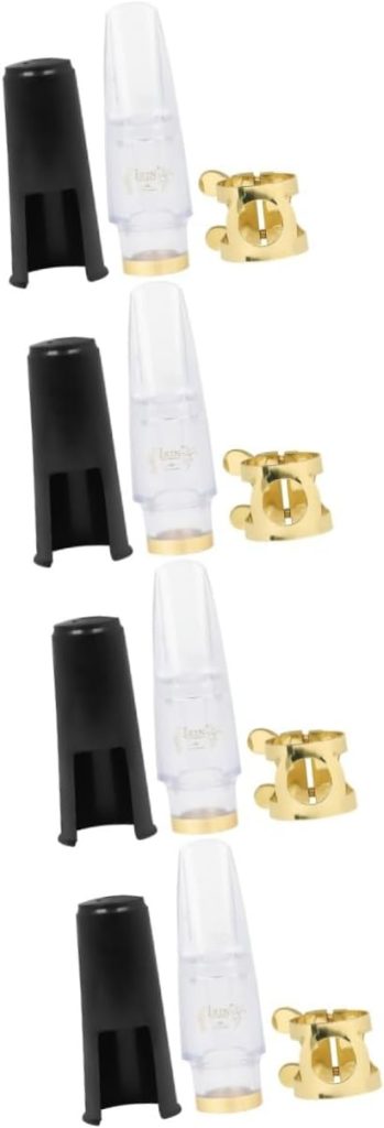 SUPVOX 4 Sets Saxophone Mouthpiece Sax Accessories Ligature for Sax Saxophone Parts Kit Saxophone Supply Sax Ligature Alto Sax Metal Crystal Transparent Musical Instrument Saxophone Parts