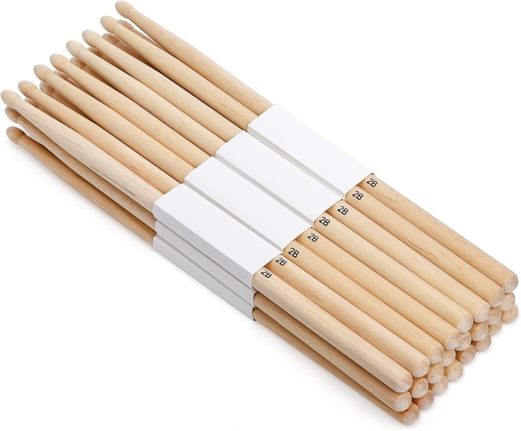 Suwimut 12 Pairs Drumsticks, Hard Maple 2B Wood Tip Drum Sticks, Exercise Drum Sticks for Adults Kids and Beginners, Musical Instrument Percussion Accessories