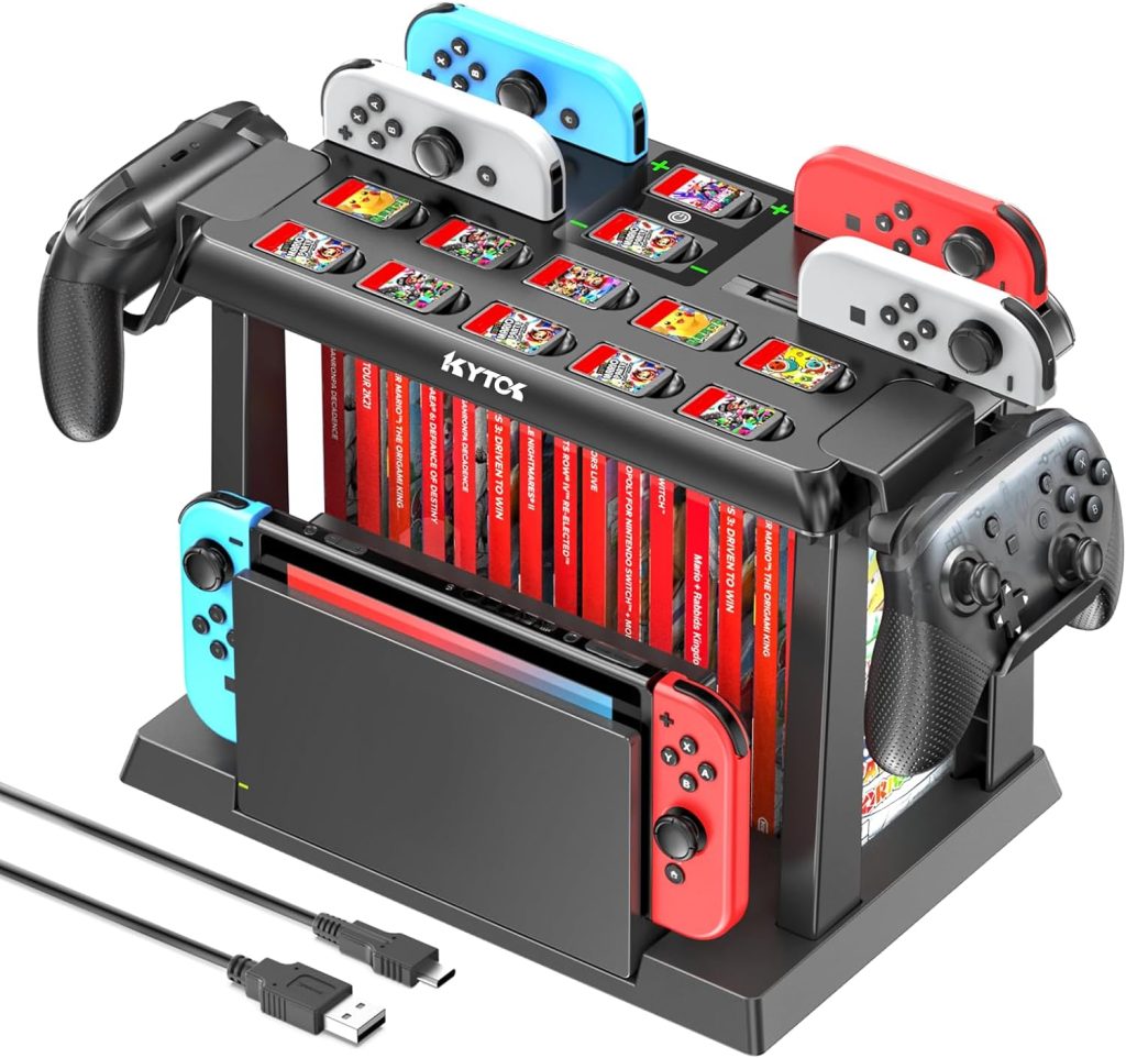 Switch Games Organizer Station with Controller Charger, Charging Dock for Nintendo Switch  OLED Joycons, Kytok Switch Storage and Organizer for Games, TV Dock, Pro Controller, Accessories Kit Storage