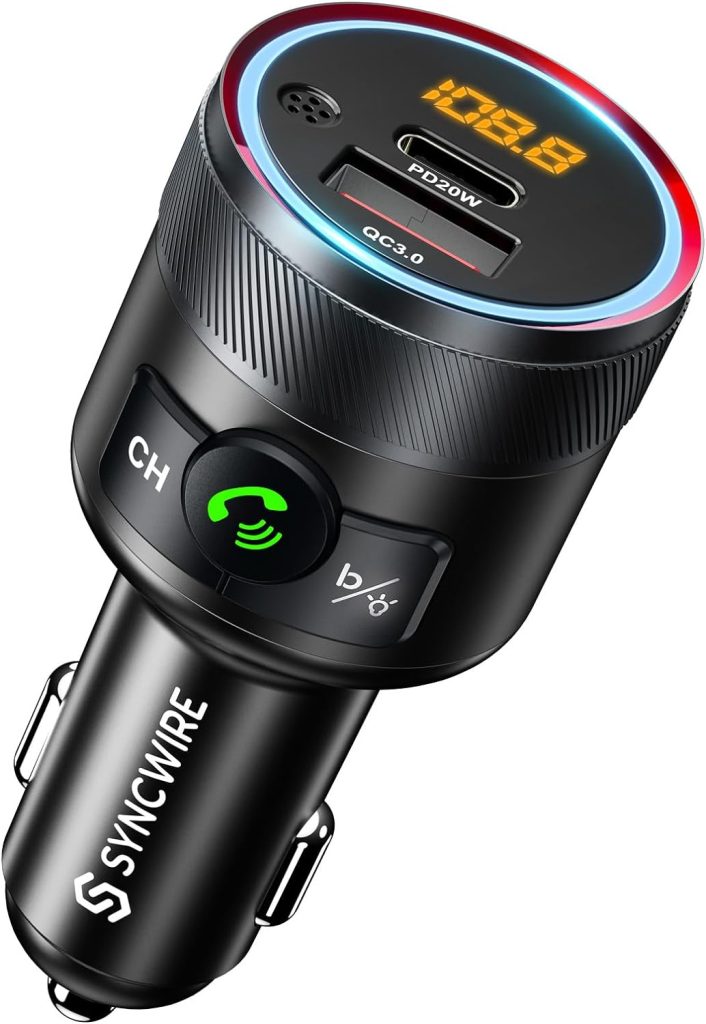 Syncwire Bluetooth 5.3 FM Transmitter for Car, 38W PD  QC3.0 Fast Car Charger Wireless Bluetooth FM Radio Adapter Bass Sound Music Player FM Car Kit with Hands-Free Calling