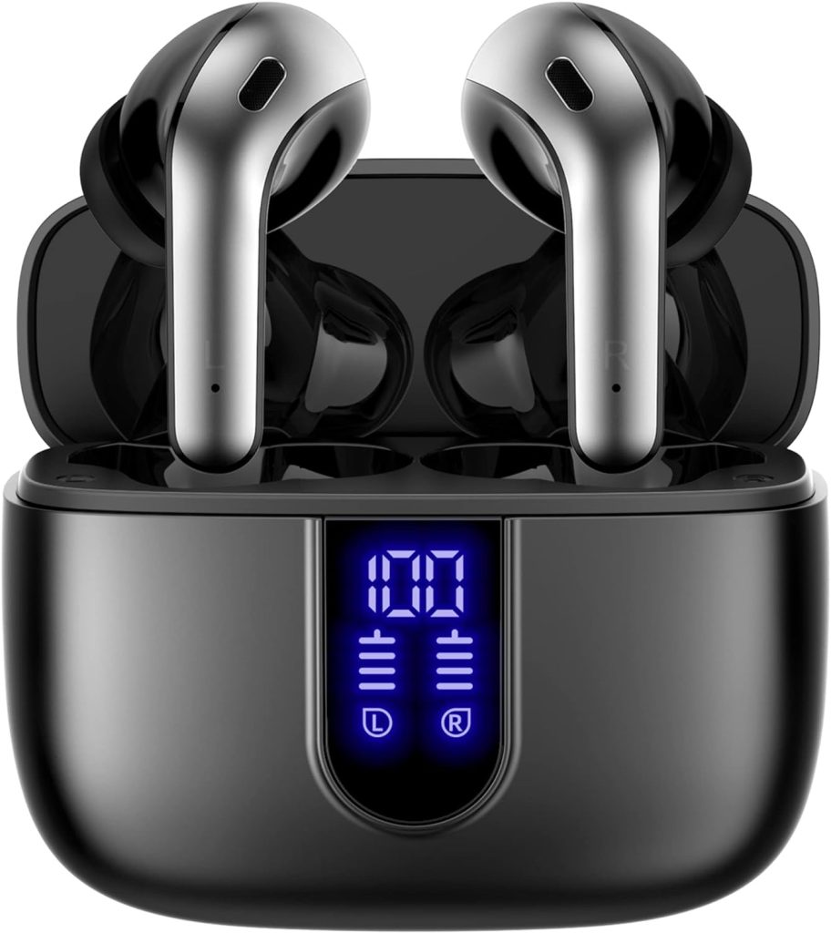 TAGRY Bluetooth Headphones True Wireless Earbuds 60H Playback LED Power Display with Wireless Charging Case IPX5 Waterproof in-Ear Earbuds with Mic for TV Smart Phone Computer Laptop Sports