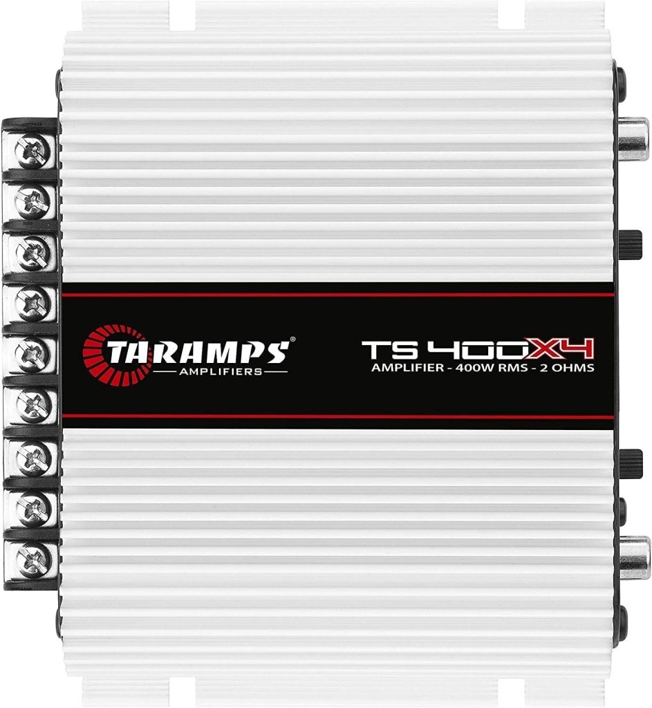 Taramps TS 400x4 FULL RANGE 2 Ohms 400 watts RMS 4 Channels Car Audio Amplifier RCA Input Class D, 2 Bridged Channels, Multichannel Amp, RCA, Aluminium High Power