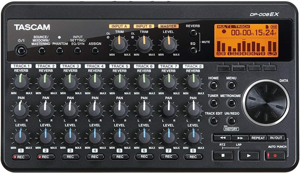 TASCAM DP-008EX 8-Track Digital Pocketstudio Multitrack Recorder, Built-in Mics, Songwriting, Battery Operated