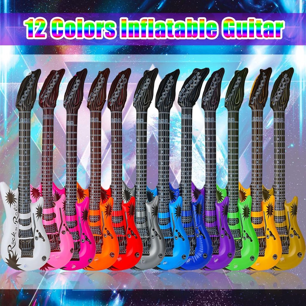 Tatuo 12 Pieces Inflatable Guitar 36 Inch Blow up Guitar Assorted Colors Inflatable Fake Party Prop Guitar Inflatable Rock Star Electric Guitars for 80s 90s Themed Carnival Birthday Party Decoration