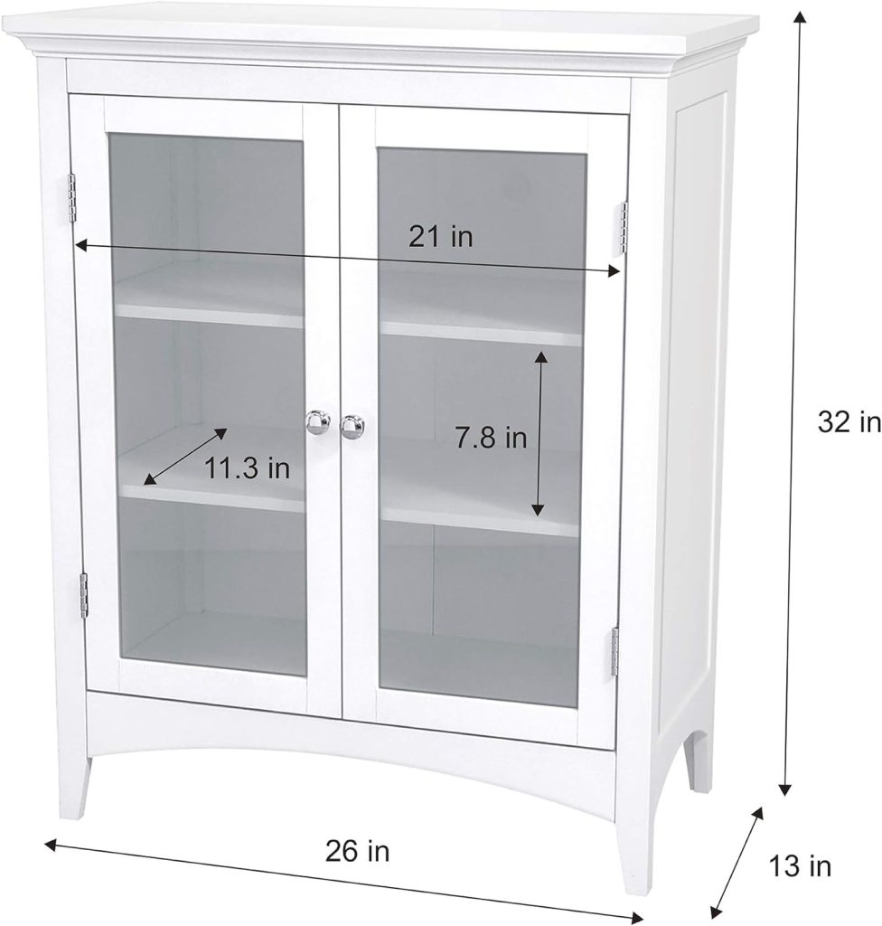 Teamson Home Wooden Bathroom Floor Cabinet with Glass Door White 7060