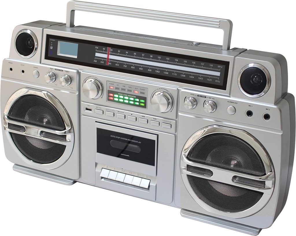 TechPlay Monster 1980S-Style Boom Box CD Player, Cassette Player/Recorder, AM/FM, USB, Bluetooth Speaker with Built-in Rechargeable Battery