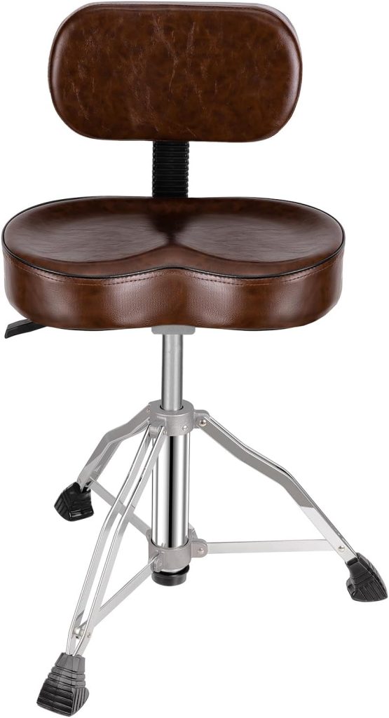 TENTOTEN Drum Throne with Backrest, Portable Drum Chair with Removable Drum Seat, Adjustable Hydraulic Drum Stool with Stable Comfortable Drum Throne Seat for Drummers, Brown