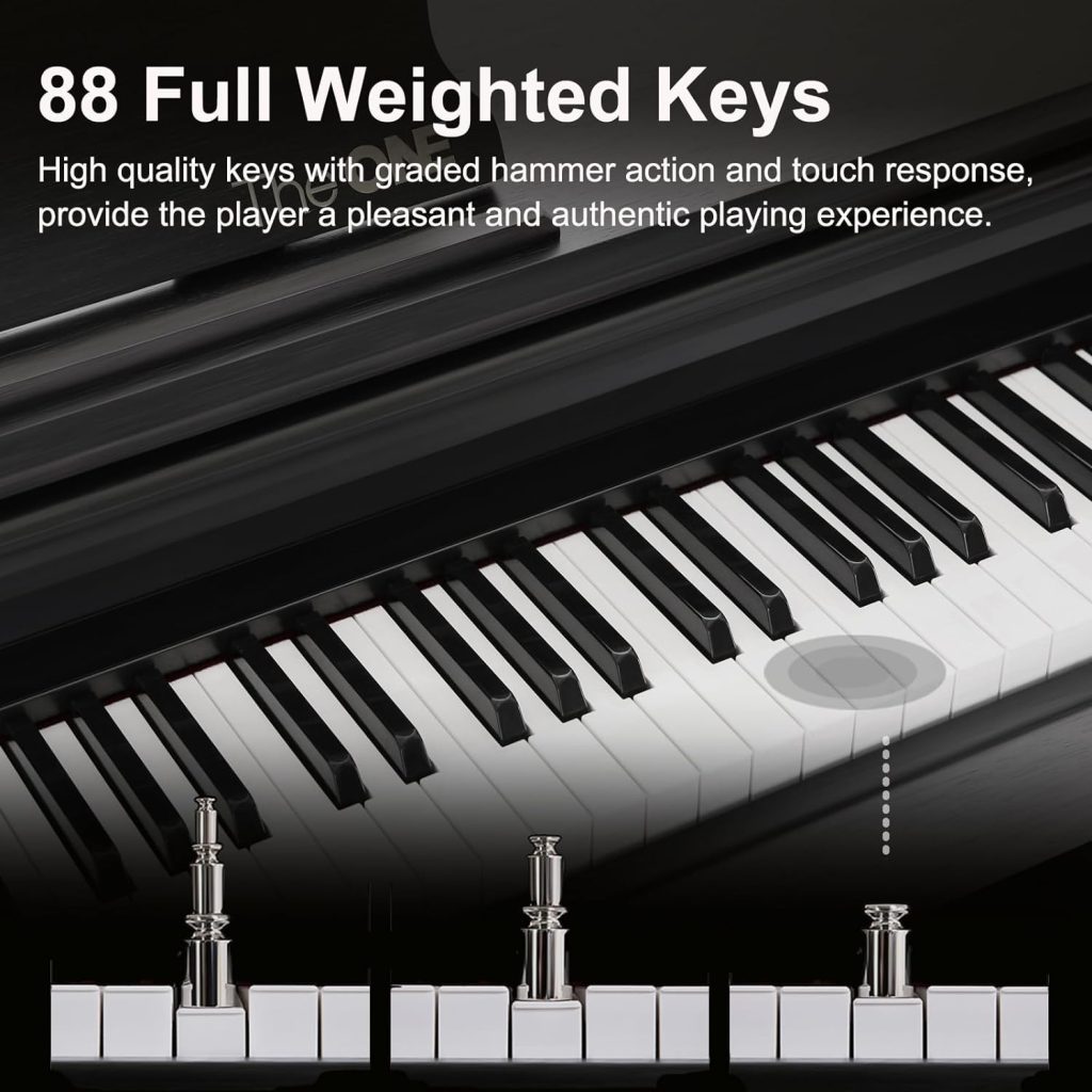 The ONE Digital Piano with Lighted-up Teaching Keys, Piano Keyboard 88 Keys with Hammer Action for Beginner/Professional, Full Size Weighted Keyboard with Piano Stand/3-Pedal Unit/APP, White