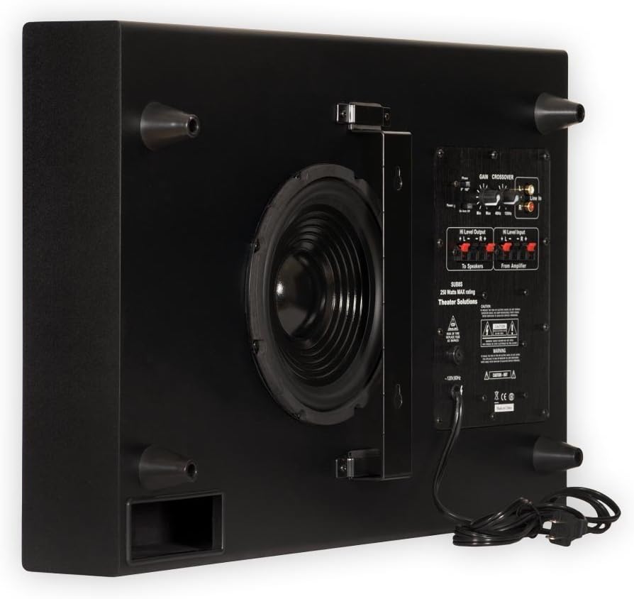 Theater Solutions SUB8S 250 Watt Surround Sound HD Home Theater Slim Powered Active Subwoofer (Black)