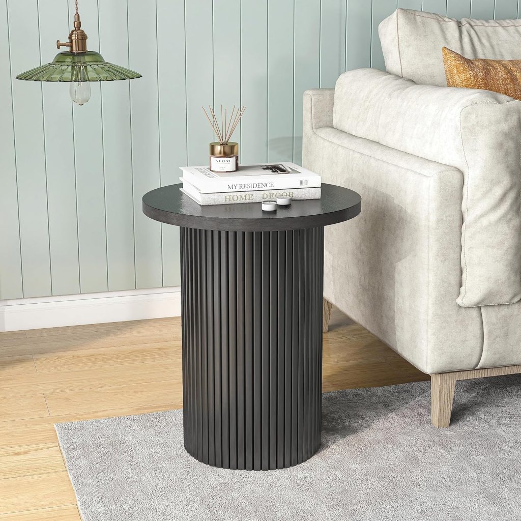 THKSHOUZ Black Side Tables Living Room, Modern Drum End Table, 18 inch Wide Black Accent Table, Fully Assembled, End Table, Bedside Table for The Living Room and Bedroom