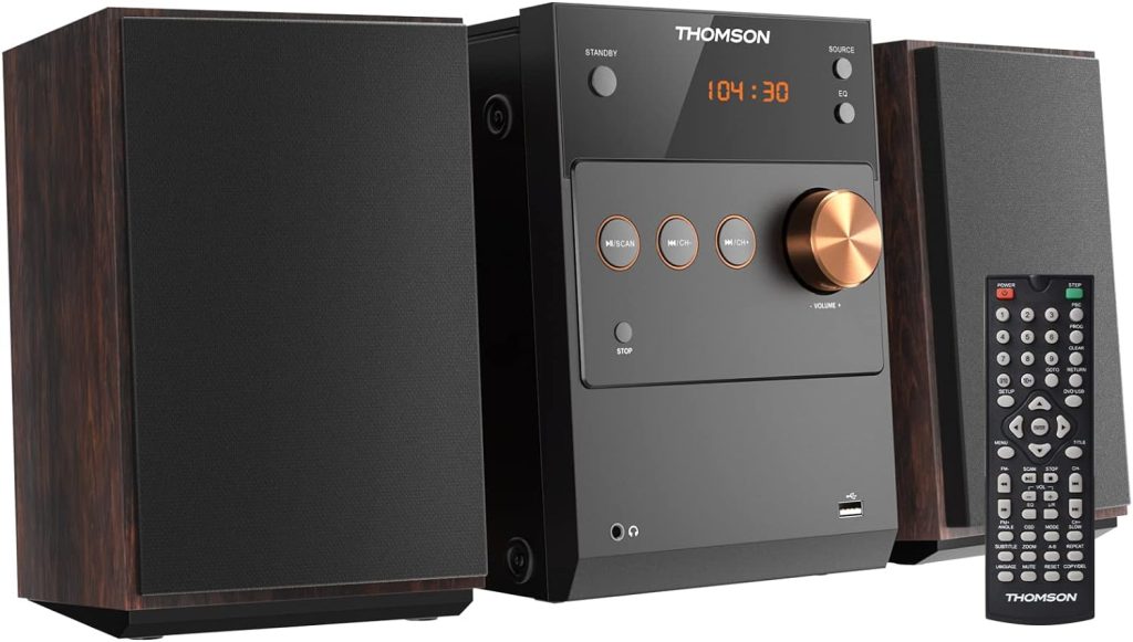 THOMSON Bluetooth Home Stereo System, 60W HiFi Shelf Stereo System with CD Player  Wireless Bluetooth Audio Streaming, FM Radio, USB Playback, Aux-in  Earphone Jack, Remote Control
