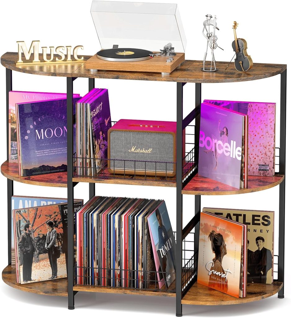 Record Player Stand with Vinyl Storage Cabinet Holds Up to 200