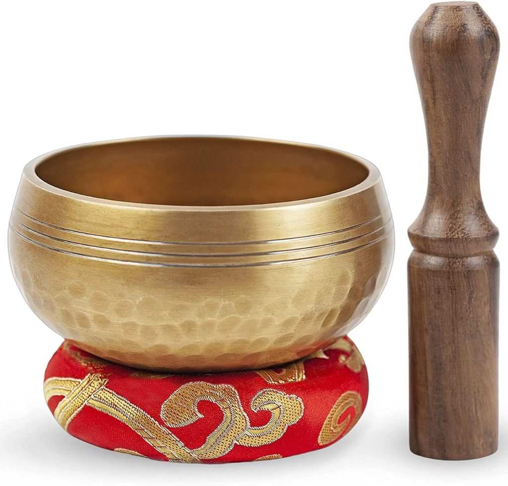 Tibetan Singing Bowl Set - Easy To Play for Beginners - Authentic Handcrafted Mindfulness Sound Bowl Meditation Holistic Sound 7 Chakra Healing Gift by Himalayan Bazaar (3.2 Inch, Gold)