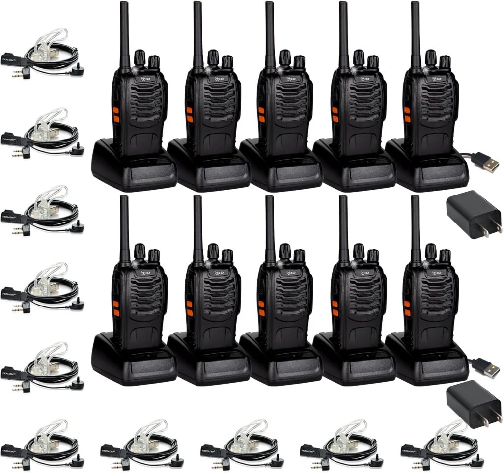 TIDRADIO TD-V2 Walkie Talkies for Adults Long Range, Rechargeable Two Way Radios with Secret Service Earpiece, 16CH Portable Durable Flashlight VOX Walky Talky for Business Family (10 Pack,Black)