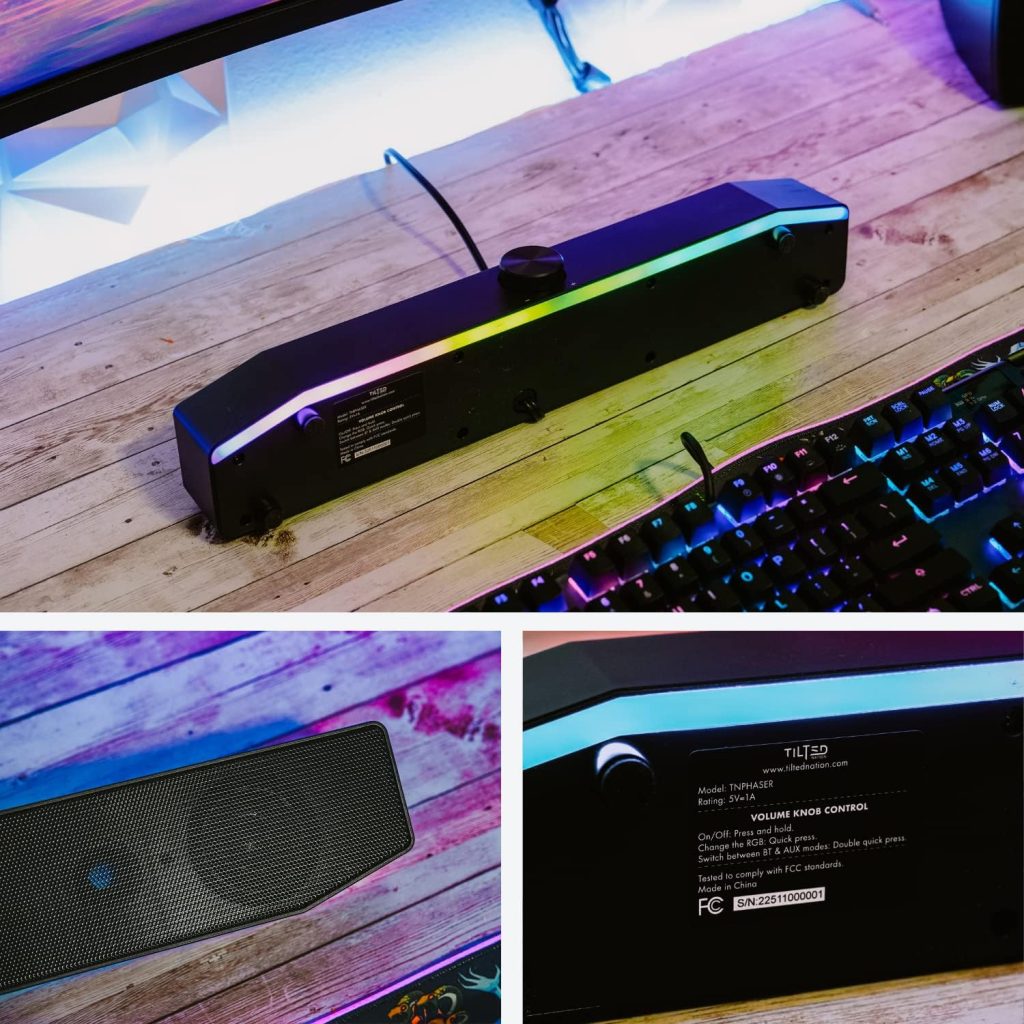 Tilted Nation Computer Soundbar for Desktop - (Wired | Wireless) USB RGB Gaming Soundbar for PC - Computer Sound Bar for PC with HiFi Audio, Bluetooth 5.0, 3.5 AUX - RGB Speakers for Monitor - Black