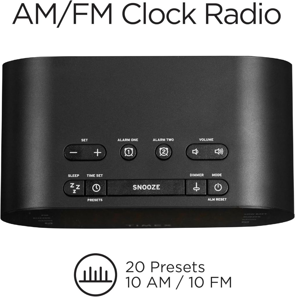 Timex T231G AM/FM Dual Alarm Clock Radio with 1.2-Inch Display and Line-In Jack (Gunmetal)