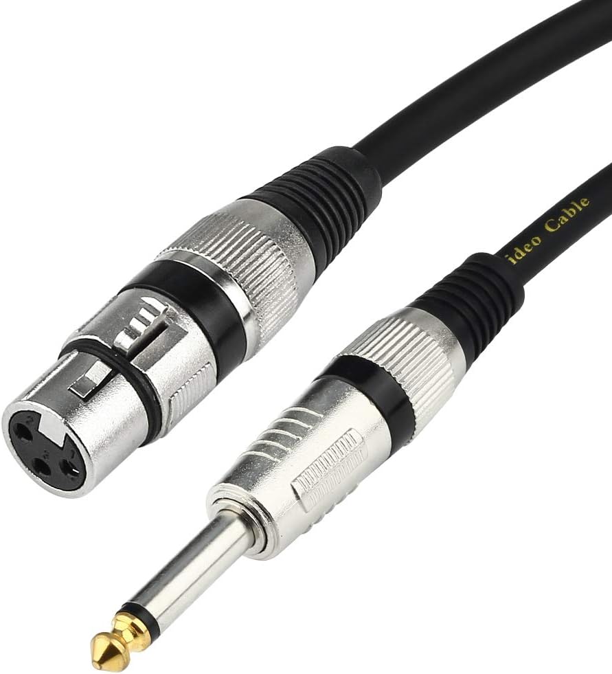 tisino Female XLR to 1/4 (6.35mm) TS Mono Jack Unbalanced Microphone Cable Mic Cord for Dynamic Microphone - 6.6 FT/2 Meters