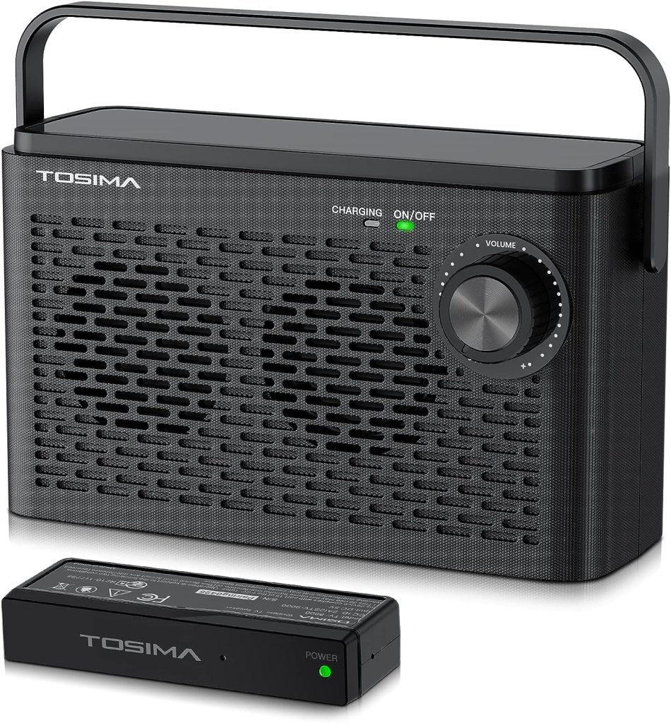 Tosima TV-8000 Wireless Speaker for TV, Easy Control Portable TV Soundbox for Hard of Hearing, Elderly Parent,Rechargable 8 Hours Battery, AUX3.5mm, 2.4G RF Transimitter 100Ft Range