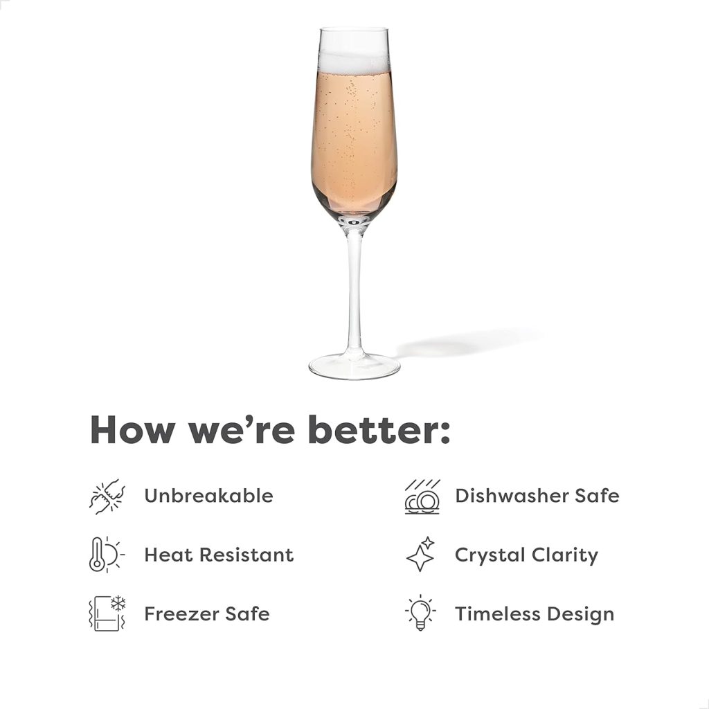 TOSSWARE Reserve 9oz Champagne Glass Set of 4, Premium Quality, Tritan Dishwasher Safe  Heat Resistant Unbreakable Plastic Flutes, 4 Count (Pack of 1), Stemmed