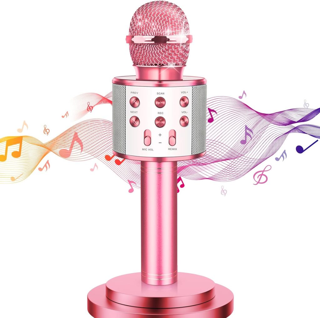 Toys for Girls 3-12 Year Old: Pink Karaoke Microphone for Kids 4 5 6 7 8 9 10 11 Year Old Birthday Gifts Bluetooth Singing Music Machine Microphones Toys for Ages 6-8 Kids Party Gift