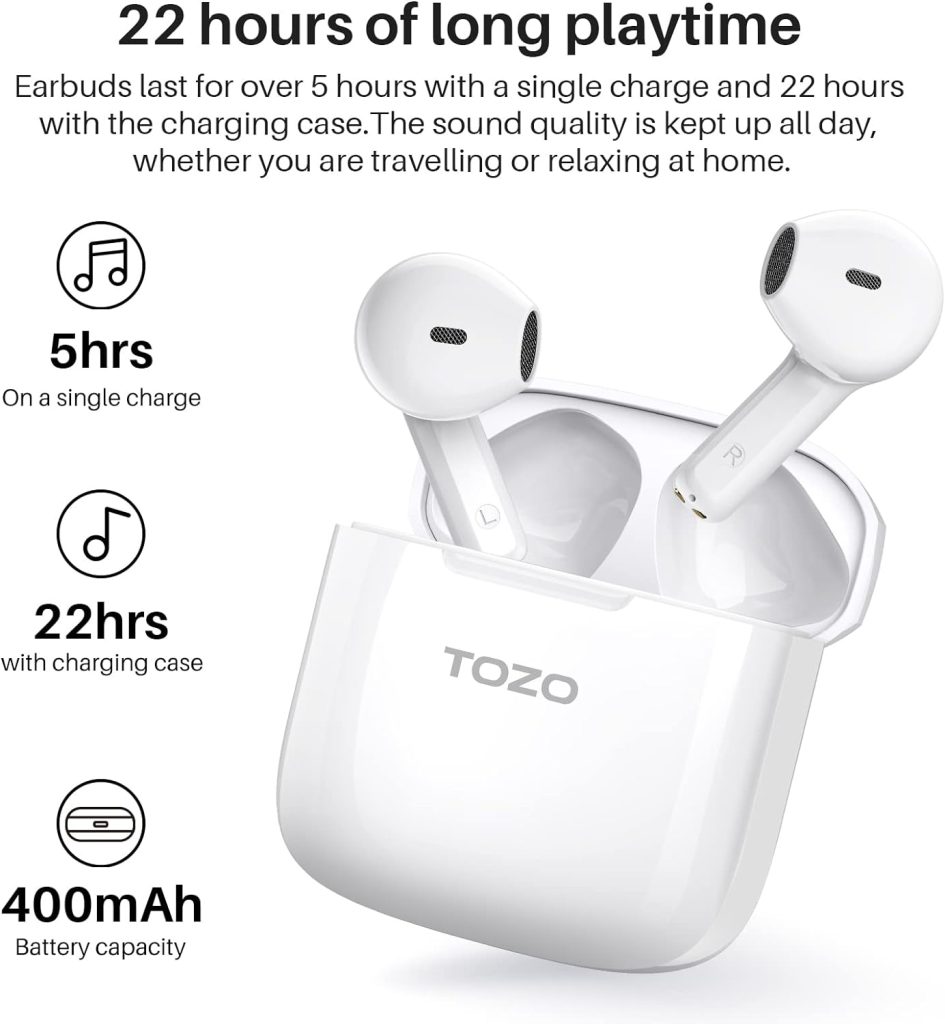 TOZO A3 2023 Upgraded Wireless Earbuds Bluetooth 5.3 Half in-Ear Lightweight Headsets with Digital Call Noise Reduction, Reset Button Hall Detection,Premium Sound with Long Endurance