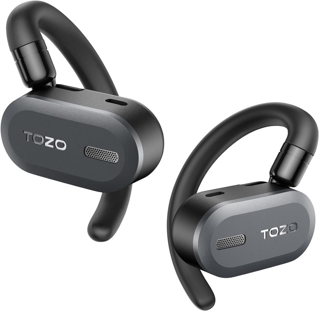 TOZO Open Buds Lightweight True Wireless Earbuds with Multi-Angle Adjustment, Bluetooth 5.3 Headphones with Open Ear Dual-Axis Design for Long-Lasting Comfort, Crystal-Clear Calls for Driving, Black
