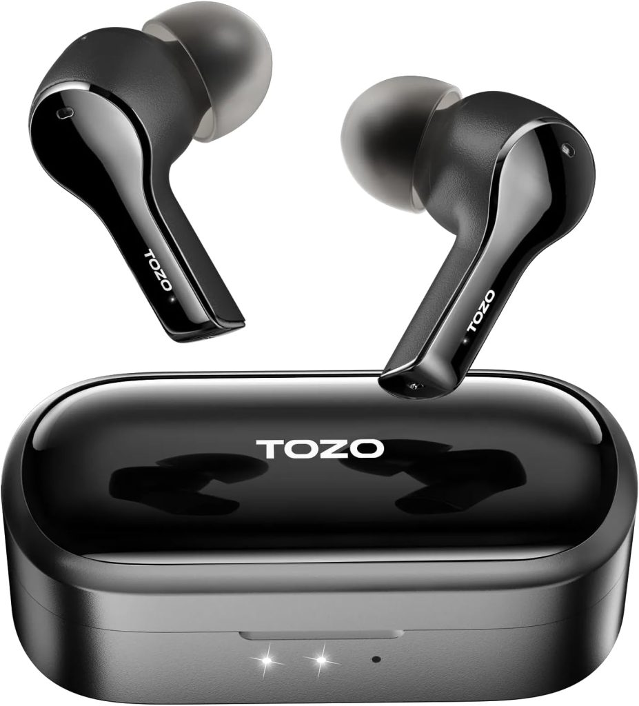 TOZO T9 True Wireless Earbuds Environmental Noise Cancellation 4 Mic Call Noise Cancelling Headphones Deep Bass Bluetooth 5.3 Light Weight Wireless Charging Case IPX7 Waterproof Headset Black