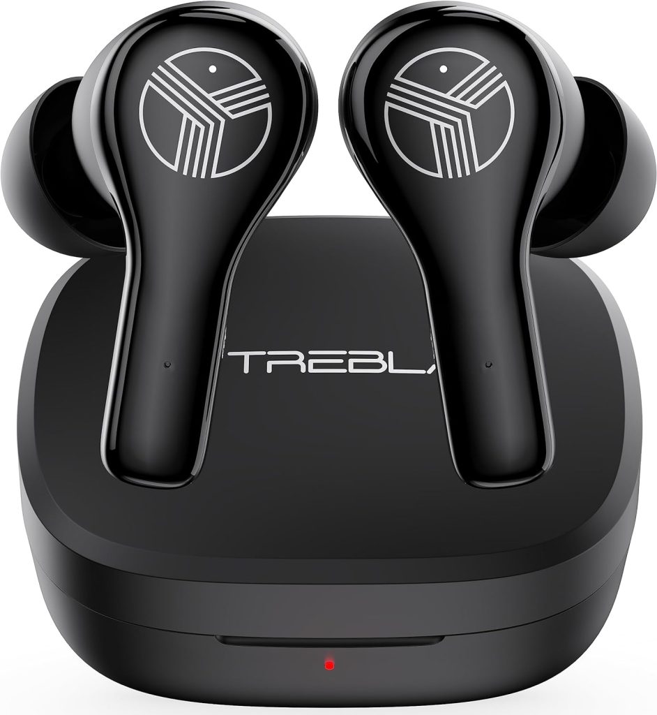 TREBLAB WX8 - True Wireless Earbuds, IPX8 Waterproof Earbuds with up 28H of Play Time, Bluetooth Headphones w/Touch Control and Noise Isolation, Charging Case w/Wireless Charging, USB-C Port, Black