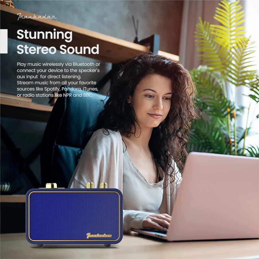 Trenbader Artlink Stereo Wireless Speaker AM/FM Retro Wood Bluetooth Speaker with Built-in Speakers,Elegant  Vintage Design Portable Bluetooth Speaker for Home Office Outdoor…
