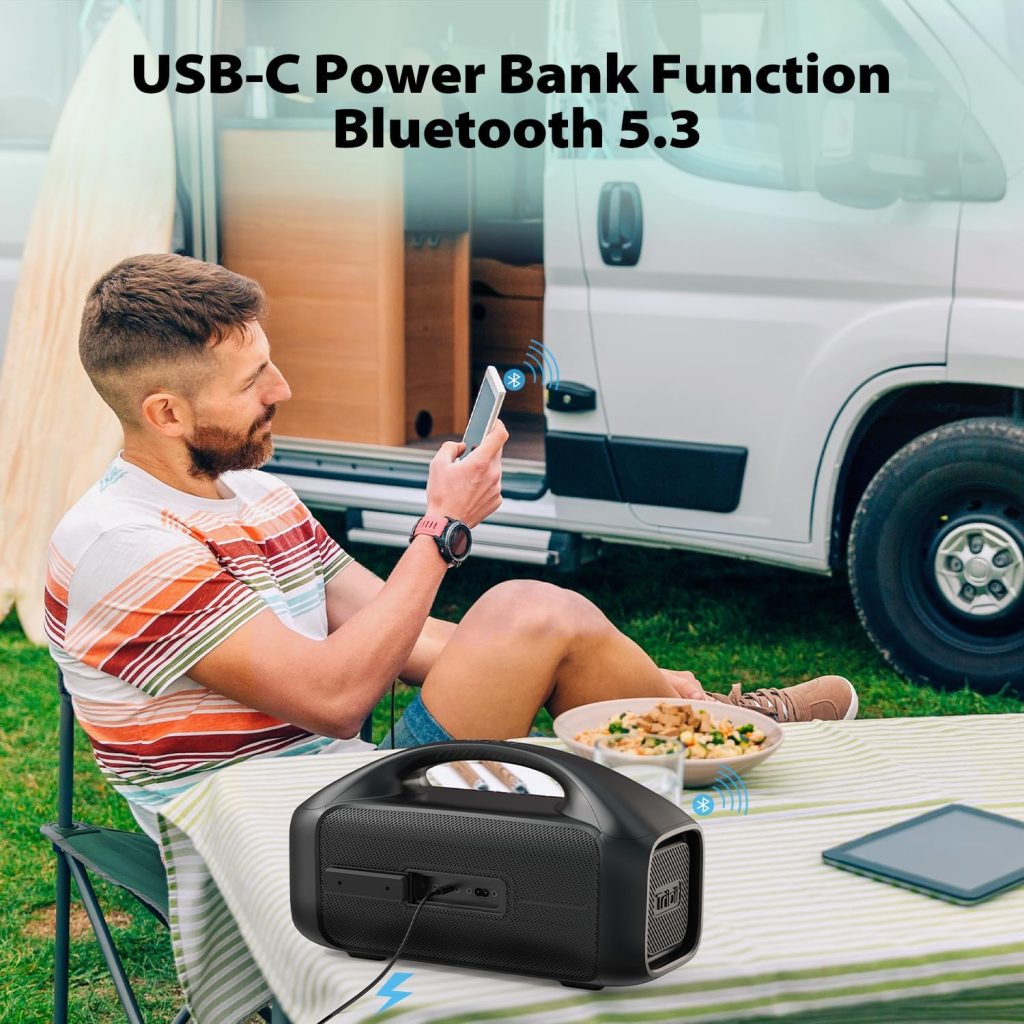 Tribit StormBox Blast Portable Speaker: 90W Loud Stereo Sound with XBass, IPX7 Waterproof Bluetooth Speaker with LED Light, PowerBank, Bluetooth 5.3TWS, Custom EQ, 30H Playtime for Outdoor