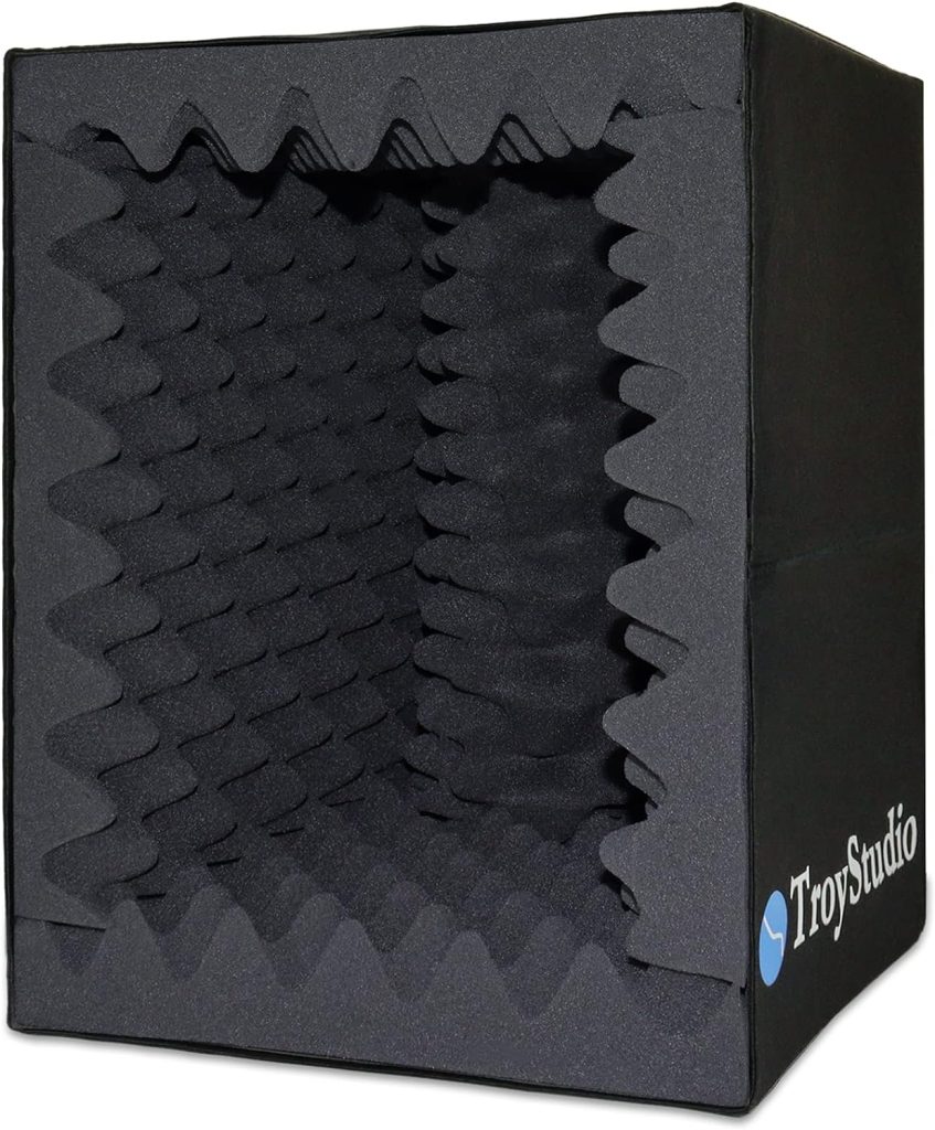 TroyStudio Portable Sound Recording Vocal Booth Box - |Reflection Filter  Microphone Isolation Shield| - |Large, Foldable, Stand Mountable, Super Dense Sound Absorbing Foam (Large)