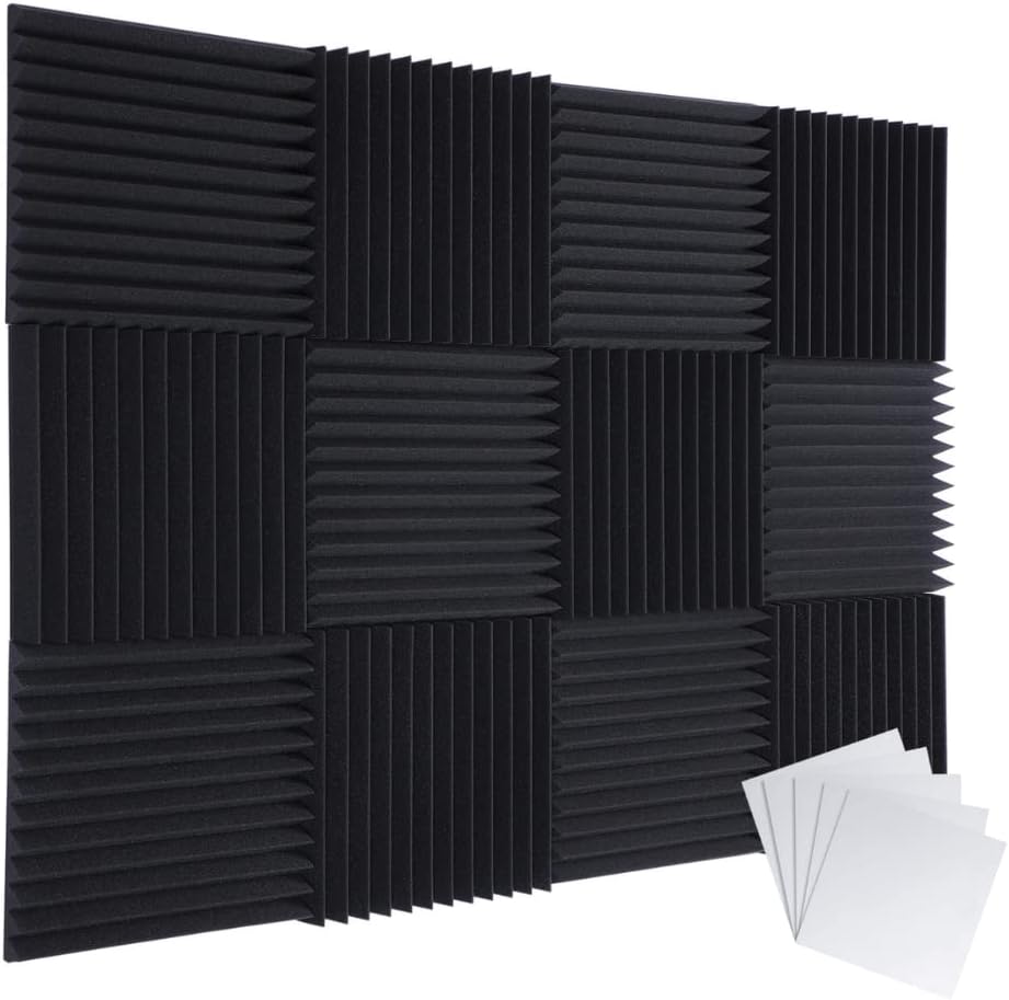 TRUE NORTH Acoustic Foam Panels 12 Pack w/Adhesive - (1 2 Thick) Acoustic Panels Sound Absorbing Panel - Sound Panels Noise Reducing For Walls - Sound Foam Panels, Sound Pads For Walls, Noise Foam