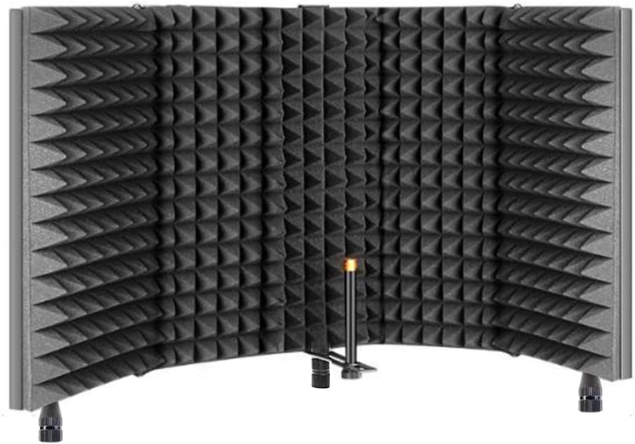 TRUE NORTH Microphone Isolation Shield w/Desk Feet and Stand Mount - Portable Vocal Booth Sound Booth Recording Equipment, Mic Shield Portable Recording Booth, Microphone Shield Portable Sound Booth